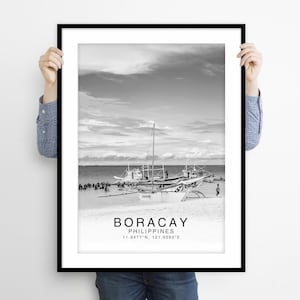 Poster di viaggio di Boracay, stampa artistica da parete di Boracay, stampa in bianco e nero di Boracay, poster delle Filippine, poster minimalista di Boracay, regalo di Boracay