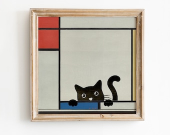 Piet Mondrian Katzen Kunstdruck: Lustiges Poster Schwarze Katze