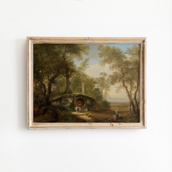 Funny Fantasy Landscape Art Print, Altered Vintage House Painting, Wall Decor for Home