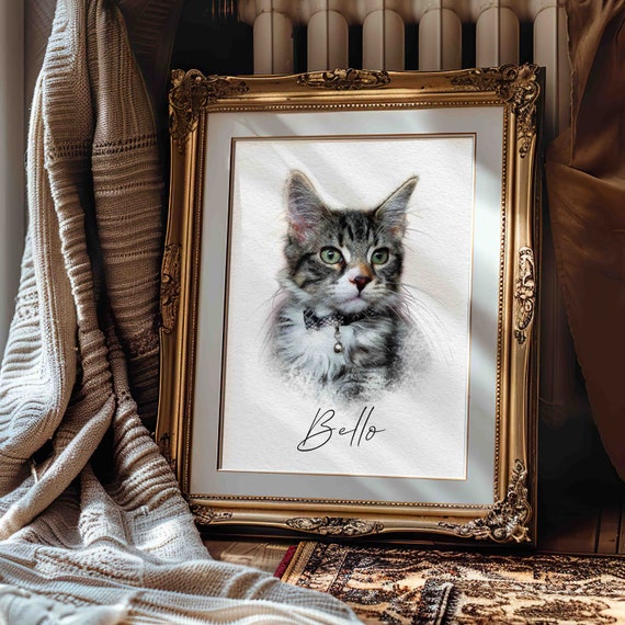 Personalized Cat Portrait, Custom Digital Painting, Pet Memorial (Digital File)