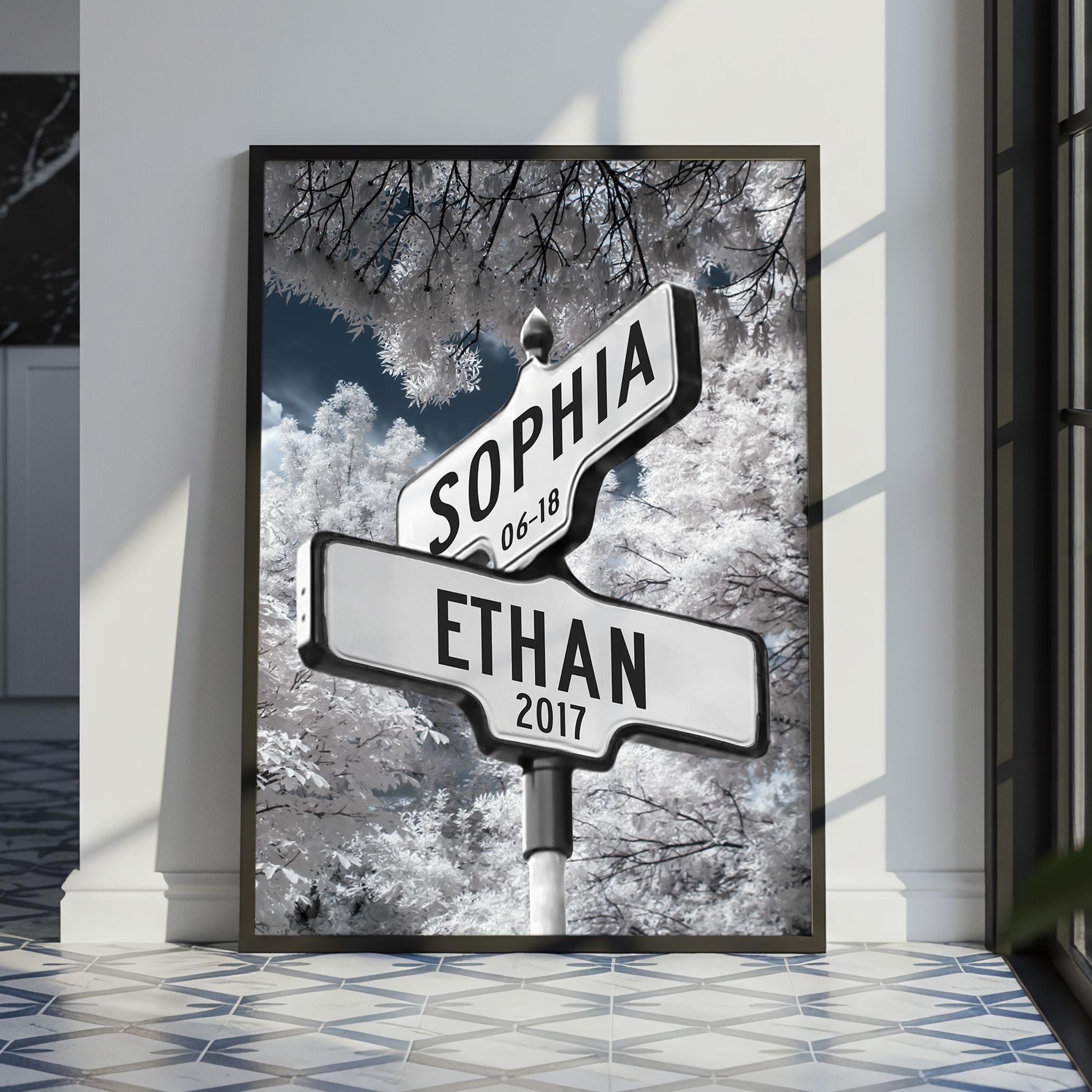 Personalized Street Sign Print, Custom Names & Date Wall Art