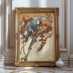 Stampa artistica da parete con tema hockey su ghiaccio, poster vintage di hockey su ghiaccio, decorazioni per camerette di ragazzi adolescenti, poster sportivo, stampe di quadri, giocatore di hockey, stampa spedita 0219