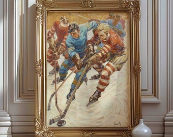Vintage Ice Hockey Art Print: Sports Poster for Teen Boys