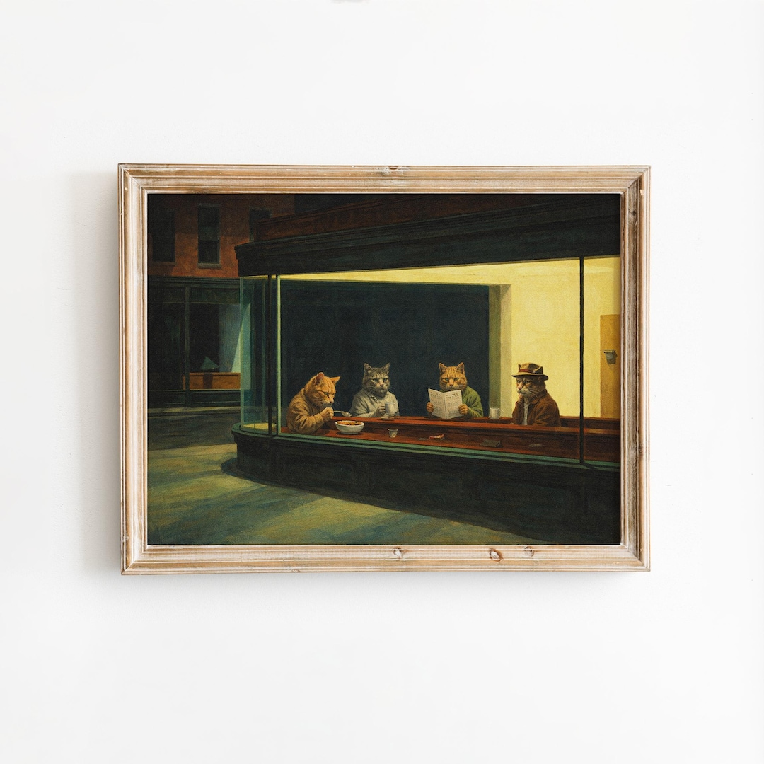 edward-hopper-nighthawks-parody-wall-art-funny-animal-bar-scene-poster