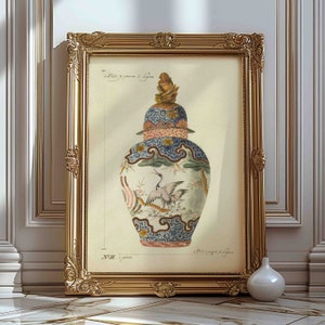 Láminas de jarrones estilo chinoiserie, arte mural estilo chinoiserie, arte chinoiserie con pájaros, jarrones estilo chinoiserie franceses, decoración de cocina, impresos y enviados, 0996