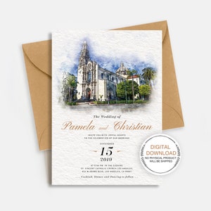 Invitación de boda Iglesia, Lugar de la boda digital, Invitaciones personalizadas, ilustración de Casado, Invitación al lugar de la boda, Boceto de ubicación de la boda