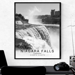 Niagara Falls Schwarz-Weiß Koordinaten, Niagara Falls Print Poster, Niagara Falls Fotos, Einzigartiges WandKunst Dekor, Stadt WandKunst Design Bild 7