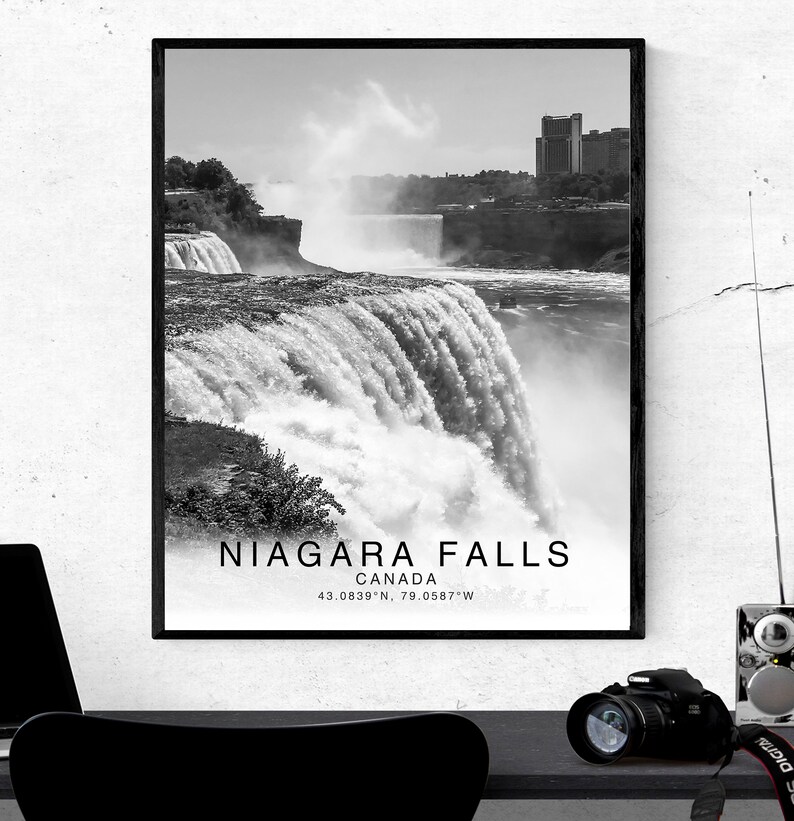 Niagara Falls Schwarz-Weiß Koordinaten, Niagara Falls Print Poster, Niagara Falls Fotos, Einzigartiges WandKunst Dekor, Stadt WandKunst Design Bild 7