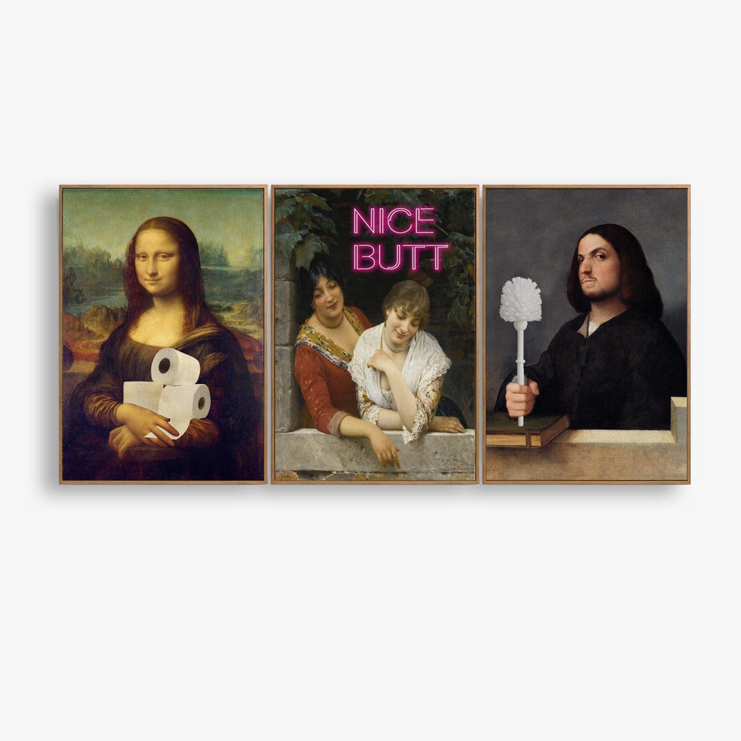 Funny Bathroom Wall Art Set, Humorous Toilet Decor, Altered Classic ...