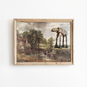 Altered Vintage Art Gift, Funny Wall Decor, Antique Oil Painting, Humor Alter Landscape Paintings