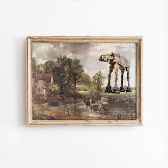 Altered Vintage Art Gift, Funny Wall Decor, Antique Oil Painting, Humor Alter Landscape Paintings