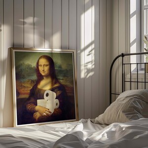 Lustig Mona Lisa Badezimmer Kunstdruck, Toilettenpapier Parodie, Renaissance Humor, quadratische Wanddekoration Bild 9