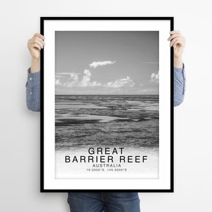 Impresión de viaje de la Gran Barrera de Coral, póster de playa de Australia, arte mural costero, fotografía oceánica, decoración de viajes moderna, arte natural australiano