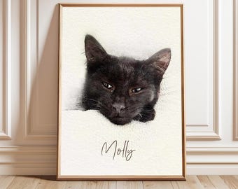 Pet Portrait Watercolor, Custom Dog Cat Illustratio,n Personalized Memorial, Christmas Gift, Wall Art Keepsake