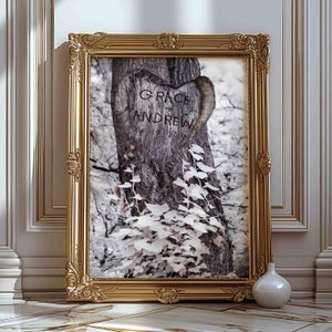 Arte personalizzata albero intagliato, stampa artistica di alberi, regalo per coppia, arte da parete moderna in cabina, regalo di nozze personalizzato, regalo per lo sposo
