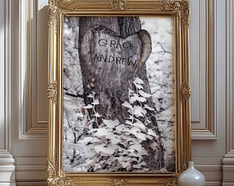 Carved Tree Personalized Art, Trees Art Print, Gift for Couple, Modern Cabin Wall Art, Custom Wedding Gift, Gift for Groom