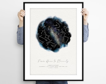 Impresión personalizada de mapa estelar: regalo personalizado de cielo nocturno (obra digital)