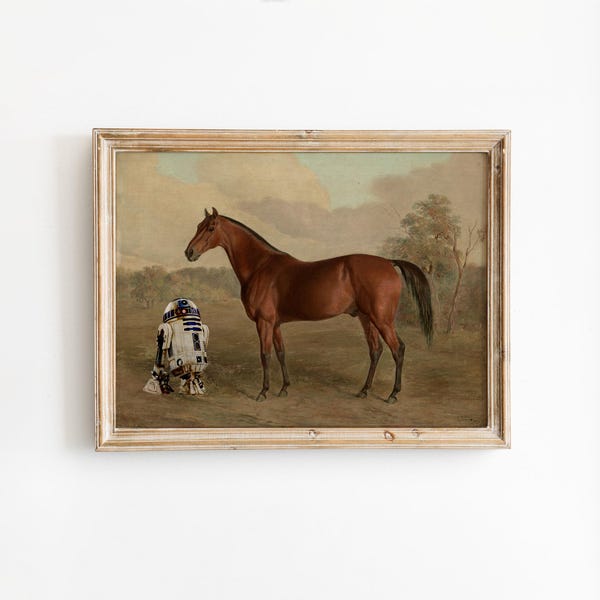 Altered Art Vintage Horse Painting, Funny Equestrian Print, Rustic Farmhouse Wall Decor