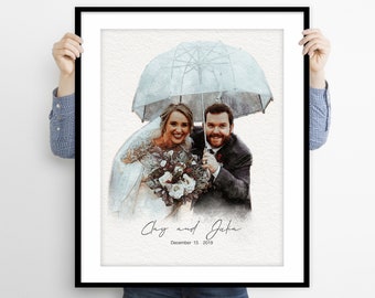 Custom Wedding Watercolor Portrait: Personalized Art Print (Digital Artwork)