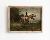 Dinosaur Cowboy Altered Art Print: Funny Western Poster, Landscape Wall Decor