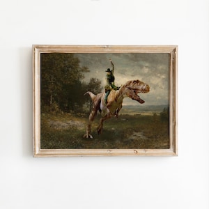 Dinosaur Cowboy Altered Art Print: Funny Western Poster, Landscape Wall Decor