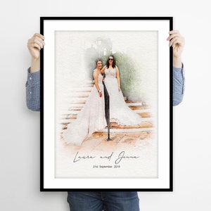 Custom Wedding Portrait, Custom Wedding Watercolor, Personalised Wedding Gift, Watercolor Painting From Photo, Custom Wedding Art Print Gift