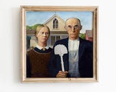 American Gothic Parody Print, Funny Bathroom Wall Art, Altered Vintage Painting Decor
