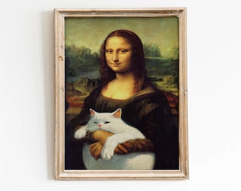 モナリザ猫パロディウォールアート | 猫の面白いクラシック絵画、家庭