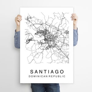 Carte de Santiago, art de la carte imprimable, plan de la ville de Santiago, affiche de carte, impression de carte, carte de Santiago, impression de carte de Santiago, art de carte, carte de la République dominicaine