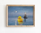 Funny Rubber Duck Art Print, Altered Painting, Eclectic Maximalist Wall Decor Poster Gift