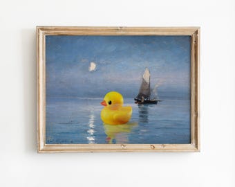 Lámina artística de pato de goma divertido, pintura alterada, póster decorativo de pared ecléctico maximalista, regalo