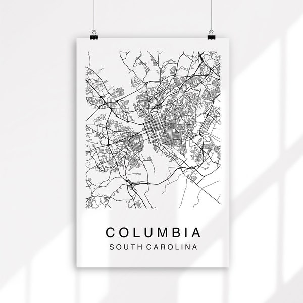 Columbia Map, Columbia City Map, Digital Download, Map Print, Columbia Map Art, Columbia Map Print, Street Map, City Map, South Carolina Map