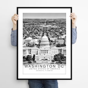 Impression noir et blanc de Washington DC, art mural Washington, affiche de Washington, District de Columbia, États-Unis, États-Unis, Art déco Washington