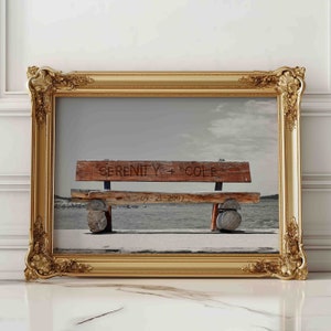 Wedding Gift For Couple, Personalised Wedding Gift, Mr & Mrs Wedding Art, Couple Names And Date Print, Romantic Bench Carved Names and Date