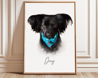 Pet Portrait Custom from Photo, Personalized Dog Cat Illustration, Modern Wall Art Gift Keepsake