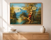 Funny Altered Art Print, Vintage Landscape Wall Decor, Eclectic Gallery Wall, Maximalist Home Poster