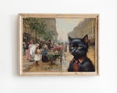 Altered Art Black Cat Painting, Smoking Cat Wall Print, Unique Portrait Gift Poster
