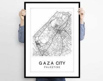 Gaza Map, Gaza City Map, Map Poster, Map Print, Gaza City Map Poster, Gaza City Map Print, Street Map, City Map, Palestine Map Art, Wall Art