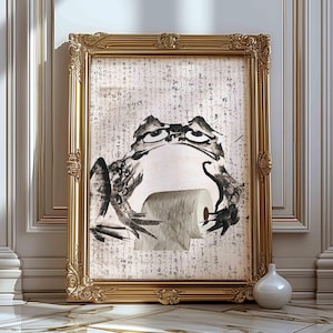 Rana sul water, rana giapponese modificata, poster retrò di rana, decorazione da parete per il bagno, stampa artistica di rana, decorazione per la casa di rana, illustrazione di moda