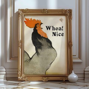 Whoa Nice Rooster, Stampa artistica per bagno, Decorazione da parete per bagno, Bagno per gli ospiti, Arte modificata, Arte stampabile, Poster in stile vintage, Insegna per bagno