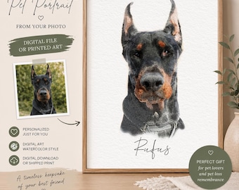 Custom Pet Portrait: Digital Painting, Dog & Cat Memorial, Keepsake Gift Artwork Decor