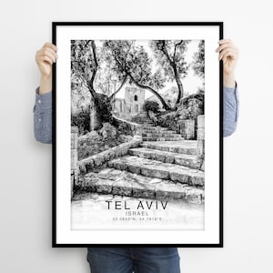 Impression noir et blanc Tel-Aviv, art mural Tel-Aviv, affiche Tel-Aviv, photo Tel-Aviv, décoration murale Tel-Aviv, Israël, décoration Tel-Aviv, art du voyage