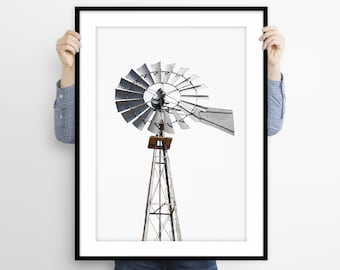 Farmhouse Windmill Art Print: Rustic Country Photo (Digital Download)