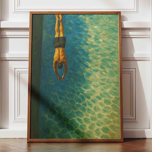 Quadro murale raffigurante un uomo che galleggia in piscina, stampa minimalista estiva per piscina, poster di nuoto azzurro, decorazione per casa al mare, opera d'arte moderna e rilassante