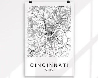 Cincinnati Map Print, Cincinnati Map, Digital Download, Wall Art, City Map, Street Map Art Decor, Ohio Map Print, Map Print, Custom Map Art