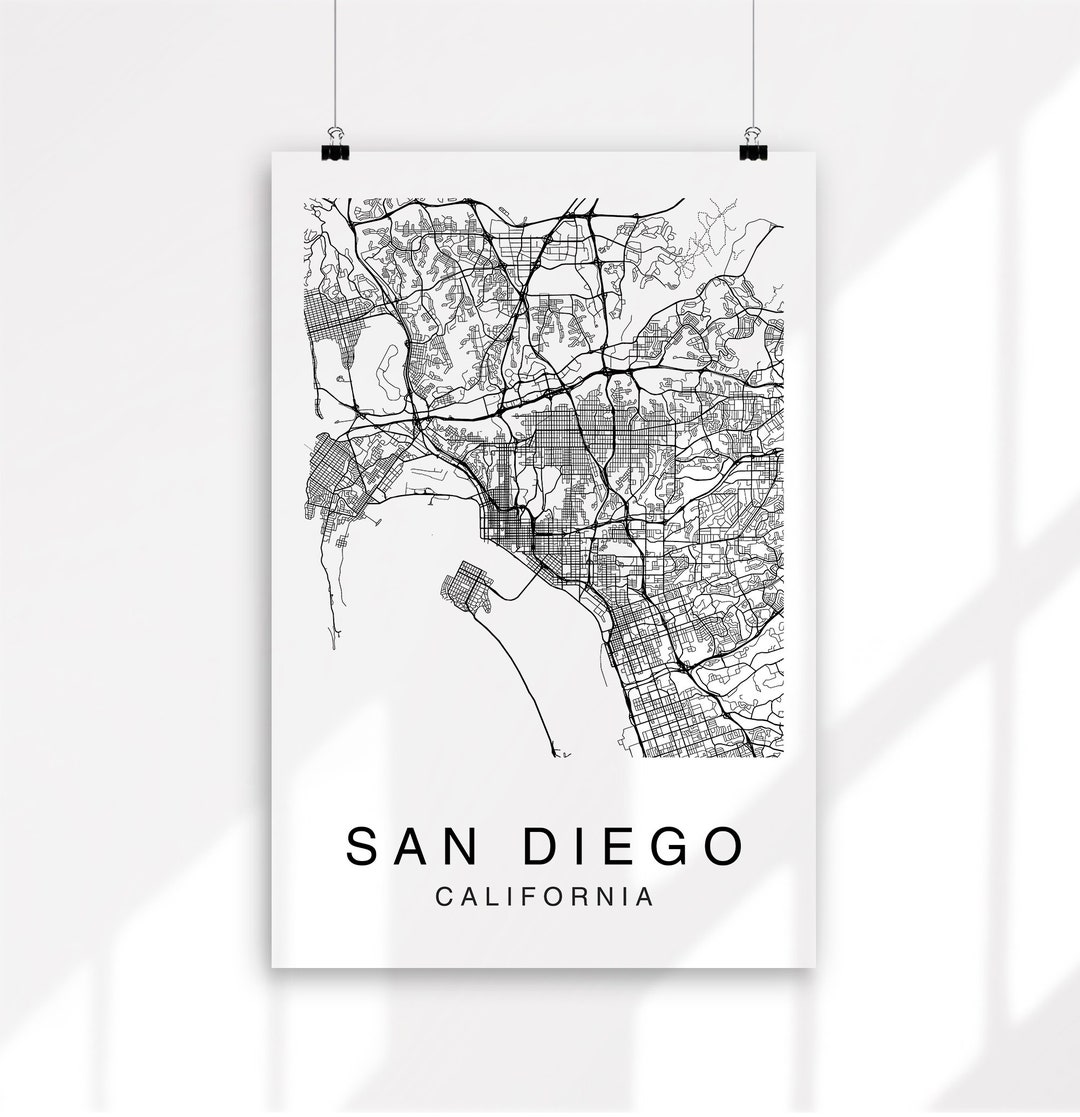 San Diego Map Print San Diego Map Wall Art City Map Street - Etsy
