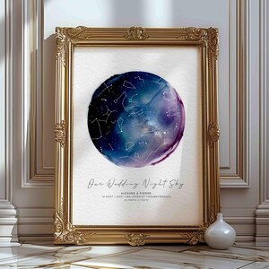 Mapa de estrellas personalizado único, mapa de estrellas personalizado, mapa de estrellas de acuarela, regalo de aniversario de boda, regalos para hombres, regalos para mujeres, regalo de pareja