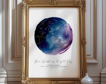 Personalized Watercolor Star Map Print, Anniversary Gift (Digital File Only)