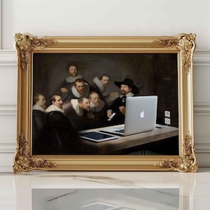 I dipinti si trasformano in capolavori della cultura pop, divertenti dipinti storici alterati, Rembrandt, La lezione di anatomia del dottor Nicolaes Tulp 1632
