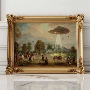 UFO Victorian Landscape Funny Altered Art Print Wall Art Eclectic Print Alien Abduction Art Prints Altered Wall Art Vintage Posters Prints